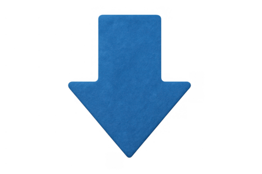 Blue arrow pointer symbol on transparent background, indicating direction or download concept