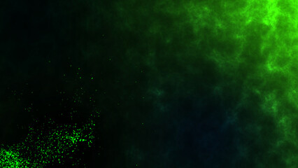 Abstract green sparks particles rise form fire on black background