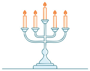 Fototapeta premium Elegant five-light candelabra illustration with glowing orange flames and light blue details