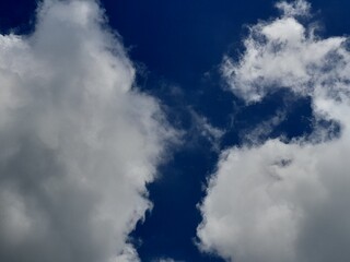 Clear Blue Sky with Fluffy White Cumulus Clouds