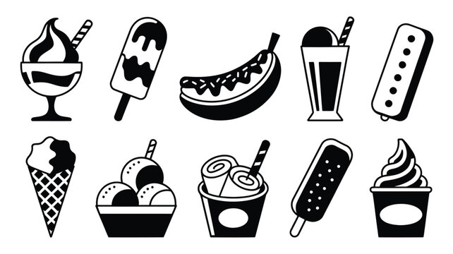 Sweeten your designs with this delightful dessert collection featuring ice cream cones, sundaes, popsicles, and a fun banana split for a playful summer vibe