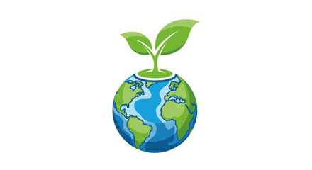 Green Planet Earth with Plant Seedlings Logo Symbolizing Environmental Conservation and