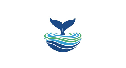 Elegant marine logo showcasing a whale's tail emerging from stylized ocean waves design for © Anisah