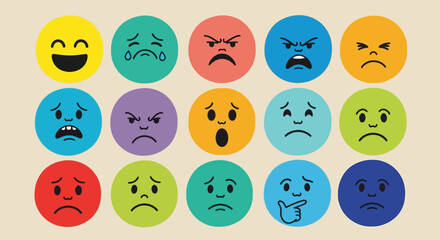 Naklejka premium Diverse emoji icons expressing a range of emotions from happiness to sadness and anger displayed