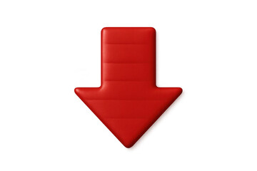 Red 3d down arrow icon indicating direction, download, or important information on transparent background