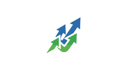 Dynamic growth shown with stacked green and blue arrows pointing upwards, signifying upward trends