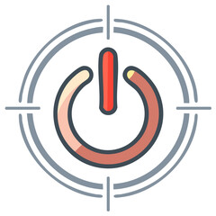 Targeted power button icon with a crosshair symbol, illustration