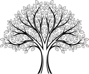 Obraz premium Vector Illustration of a Stylized Tree with Paisley Leaves, Organic Design, Black Background