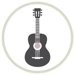Acoustic guitar graphic illustration inside a circle, representing music and sound
