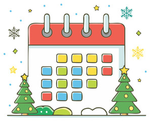 Cute Christmas calendar with festive decorations and holiday symbols
