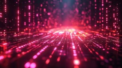 Abstract Red Data Stream - A Digital Landscape of Light and Information.