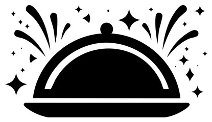 Elegant cloche with sparkle illustration creating anticipation for the unveiled cuisine, presented against a clean, minimalistic background.