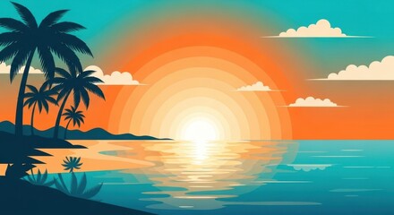 Fototapeta premium Dreamy ocean sunset with tropical palms, perfect for summer vibes and relaxation