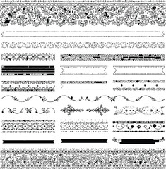 Decorative Border Silhouette Vector Featuring Floral Swirls, Geometric Ribbons, and Ornamental Line Art Elements