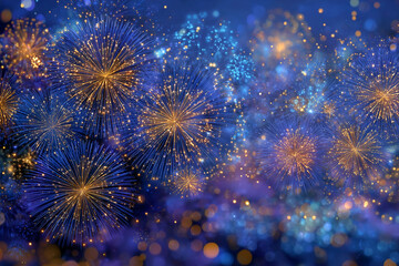 ブルーと金の抽象的な花火の背景イメージ