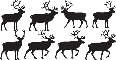 set of silhouettes of deer, editable file