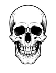 Black and white illustration of a human skull from a frontal view