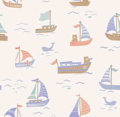 seamless pattern with sailing ships and bear pattern