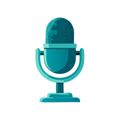 Retro turquoise microphone illustration for audio recording, broadcasting, and podcasting