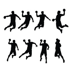 Dynamic silhouettes of handball players in action capturing the thrill of the game silhouette