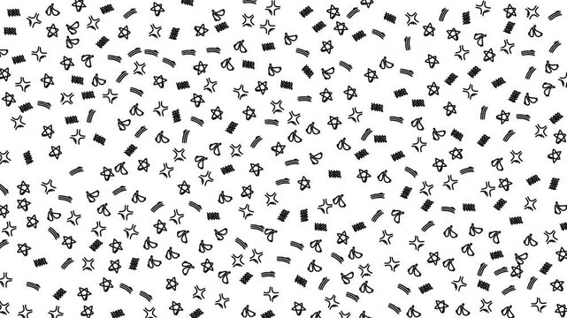 Scattered Black Paper Clips Pattern on White Background, Top-Down View, Office Supplies Concept, Minimalist Graphic Design
