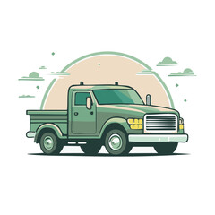 Obraz premium Green pickup truck cartoon illustration graphic vehicle transportation
