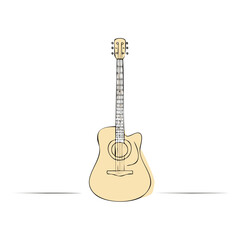 Naklejka premium Acoustic guitar illustration, line art design with beige and black outlines against white
