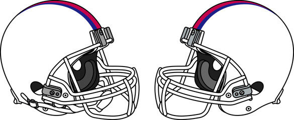 White American football helmet with a white facemask. Helmets with and without a chin strap