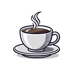 Obraz premium Steaming Coffee Cup on Saucer Cartoon Style Image