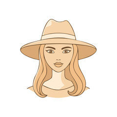 Blonde Woman Portrait with Hat Outline Drawing Style Elegant Female Design