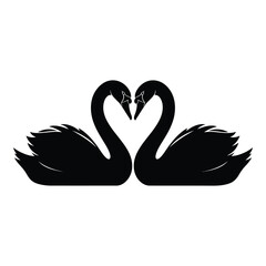 Elegant silhouette of two black swans forming a heart symbol of love and romance silhouette