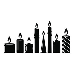 Collection of diverse silhouette candles with lit flames for festive ambiance and occasions silhouette
