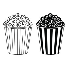 Two stylized popcorn buckets one outline one filled classic cinema snack visuals silhouette