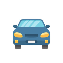 Blue car illustration from the front view. Flat design automotive vector icon.