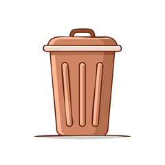 Cartoon illustration of a brown trash bin with a lid, isolated on white.
