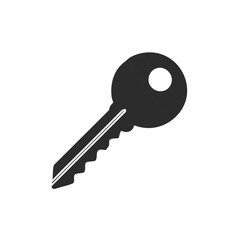 Simple silhouette of a single house key with a circular head and a serrated blade