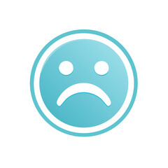 Glossy blue sad face emoticon icon representing unhappiness, disappointment, or negative feeling illustration