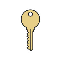 Flat design gold key vector icon for security and access