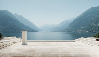 Serene Lakeside Scene From A Modern Stone Terrace