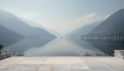 Tranquil Lake View From Elevated Stone Terrace