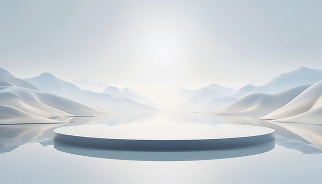 Minimalist Digital Rendering of Tranquil Landscape with Reflection