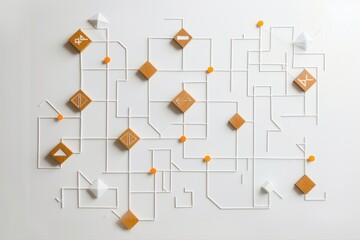 Abstract workflow diagram in minimal style isolated on transparent background