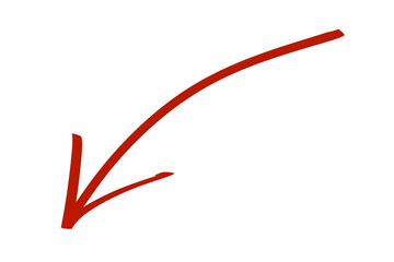 hand drawn red curved arrow pointing down: graph trend, price decrease, and pointer transparent background