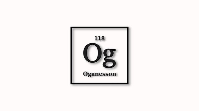 Oganesson element icon animation. Atomic number 118, short symbol Og, on white background 4k video.