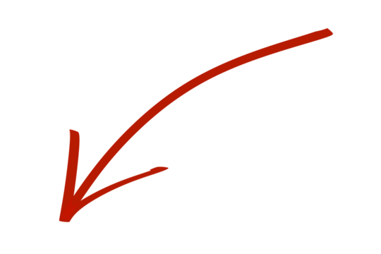 hand drawn red curved arrow pointing down: graph trend, price decrease, and pointer transparent background