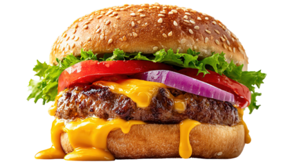 big fresh burger with cheese and bacon isolated on white background