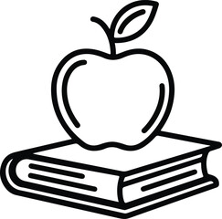 Fototapeta na wymiar Simple line art icon of an apple resting on top of an open book symbolizing education and knowledge