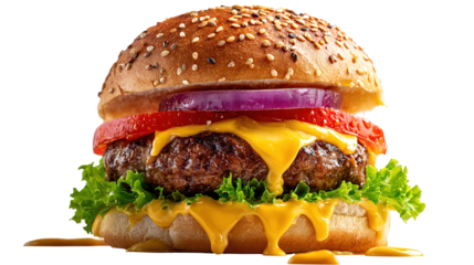 big fresh burger with cheese and bacon isolated on white background