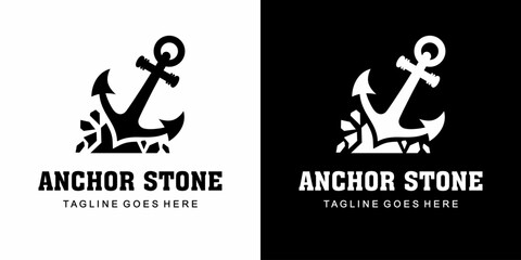 broken stone anchor vector logo black and white illustration