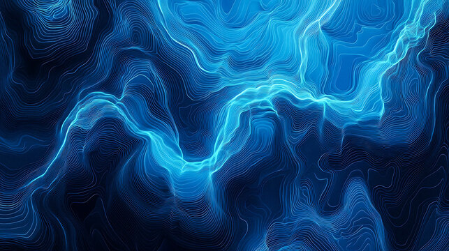 Contour Luminescence: Electric Blue Lines with Abstract Topography Art Design